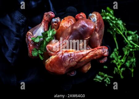 Raw Turkey Wings On Black Slate Stock Photo 381178318