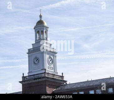 Reading Hospital, Tower Health Clock tower against blue sky. Stock Photo