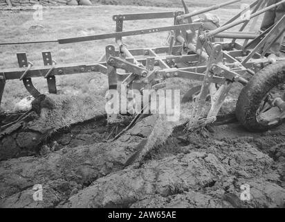 mining, soil, leveling, sanding, plowing Date: April 1957 Location: Borger, Drenthe Keywords: sanding, leveling, tillage, cultivation, plowing Stock Photo