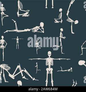 Halloween human skeleton seamless background Stock Vector