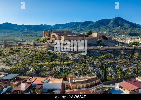 Aerial view of medieval Onda castle near the capital of tile factories in Castillon Spain with an curtain wall strengthened by semi circular towers Stock Photo