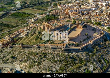 Aerial view of medieval Onda castle near the capital of tile factories in Castillon Spain with an curtain wall strengthened by semi circular towers Stock Photo