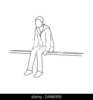Silhouette of teenager sitting on ground thinking Stock Vector