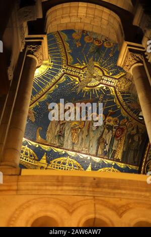 Detail of Mosaic of Christ in Glory by Olivier Merson Sacré-Cœur, Montmartre Paris is one of the largest mosaics in the world. Stock Photo