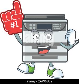 A cartoon design of professional office copier holding a Foam finger Stock Vector