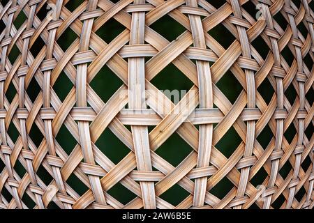 Old woven wicker in fish eye aspect with dark green background Stock Photo