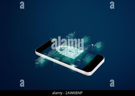 Mobile phone security system and application technology Stock Photo