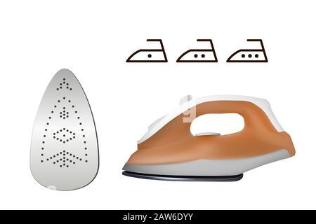 Electric iron. Set of icons. Vector illustration. Home electrical appliances. Ironing clothes Stock Vector