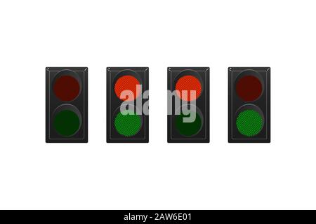 Set of simple traffic lights. Red and green. Vector illustration. Stock Vector