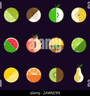 Fruits diversely ally oriented seamless vector pattern on dark background Stock Vector
