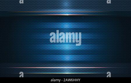 Illustration of abstract blue and black metallic with light ray and glossy line. Metal frame design for background. Vector design modern digital techn Stock Vector