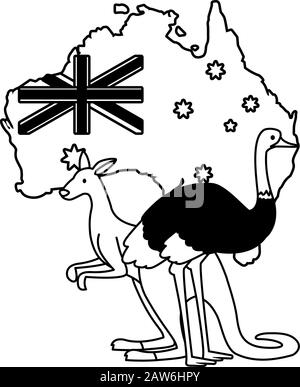 australian ostrich map animal wildlife vector illustration Stock Vector ...