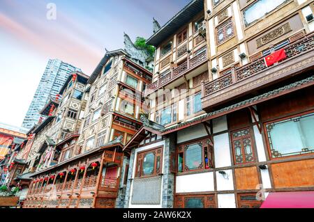 Chongqing, China's classical architecture: Hongyadong Stock Photo