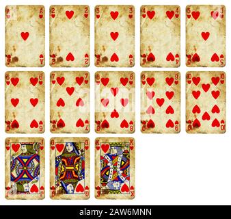 Playing cards of Hearts suit isolated on white background - High quality. Stock Photo