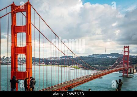 SAN FRANCISCO, USA - NOV 27, 2019: Turists taking photos Golden Gate Bridge, San Francisco CA USA Stock Photo