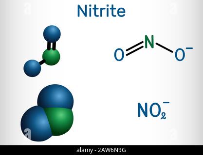 Nitrite anion, NO2- molecule. Structural chemical formula and molecule model. Vector illustration Stock Vector