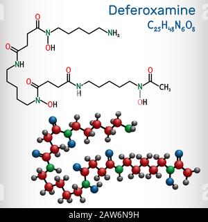 Deferoxamine, desferrioxamine B, DFOA, C25H48N6O8 molecule. It is an ...