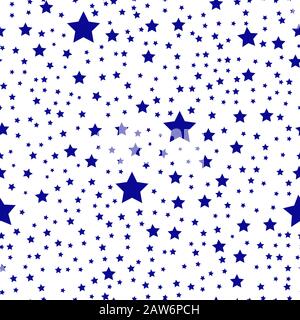 Seamless vector pattern with colored stars of various sizes on white background. Childish background for postcards, wallpaper, papers, textiles, bed l Stock Vector