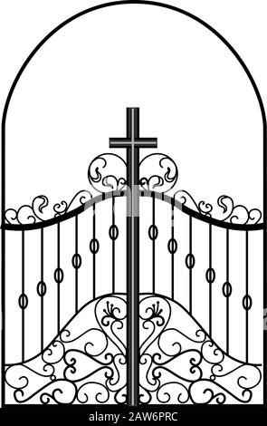 Gates forged sketch. Artistic forging. Iron door design. Vector illustration isolated on white background. Exterior. Garden gate. Stock Vector
