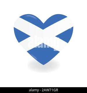 Heart with Scotland flag on a white background casts a shadow, vector Stock Vector