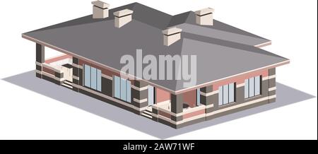 Vector private house facade, isometric, aerial view Stock Vector