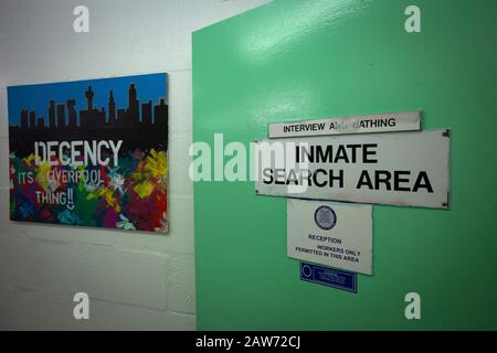 The intimate search area for newly-arrived prisoners at HMP Liverpool, also known as Walton Prison. The prison was given a scathing report in 2017 which pointed out various failings and problems. Present governor Pia Sinha was appointed in that year and in the next two years she turned the prison around with a programme of improvements and support for inmates and infrastructure. HMP Liverpool houses a maximum of 700 prisoners with an overall staff of around 250. Stock Photo