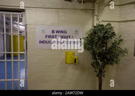 The B Wing facility for newly-arrived prisoners at HMP Liverpool, also known as Walton Prison. The prison was given a scathing report in 2017 which pointed out various failings and problems. Present governor Pia Sinha was appointed in that year and in the next two years she turned the prison around with a programme of improvements and support for inmates and infrastructure. HMP Liverpool houses a maximum of 700 prisoners with an overall staff of around 250. Stock Photo