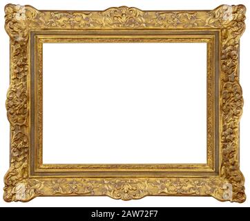 Rectangle Old gilded golden wooden frame isolated on white background Stock Photo