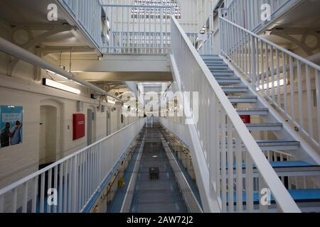 The B Wing facility for newly-arrived prisoners at HMP Liverpool, also known as Walton Prison. The prison was given a scathing report in 2017 which pointed out various failings and problems. Present governor Pia Sinha was appointed in that year and in the next two years she turned the prison around with a programme of improvements and support for inmates and infrastructure. HMP Liverpool houses a maximum of 700 prisoners with an overall staff of around 250. Stock Photo