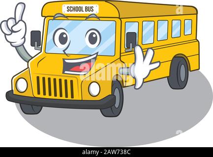 mascot cartoon concept school bus in One Finger gesture Stock Vector