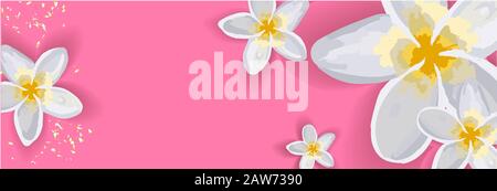 Bright spring background for an inscription. The flowers are white. Lily. Horizontal banner without text.. Stock Vector