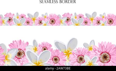 Seamless floral border with colorful wildflowers. Vector horizontal drawing on a white background. Illustration by hand.. Stock Vector