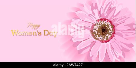 March 8 pink floral greeting card. International Happy Women's Day. background with flowers. Cherry blossoms romantic design. Trendy design template Stock Vector