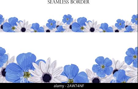 Seamless Floral Border With Blue Flowers. Fashionable Pattern On A White  Background. Design Element For Cards, Invitations, Weddings, Greetings  Stock Vector Image & Art - Alamy