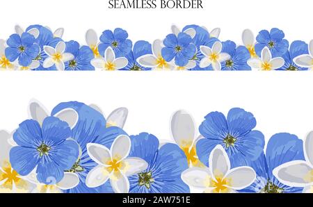 Seamless floral border with colorful wildflowers. Vector horizontal drawing on a white background. Illustration by hand.. Stock Vector