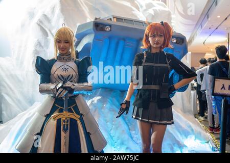 Shenzhen, China, April, 2019. FGO cosplayers at Sony Expo 2019. Fate/Grand Order is an online, free-to-play role-playing mobile game developed by Deli Stock Photo