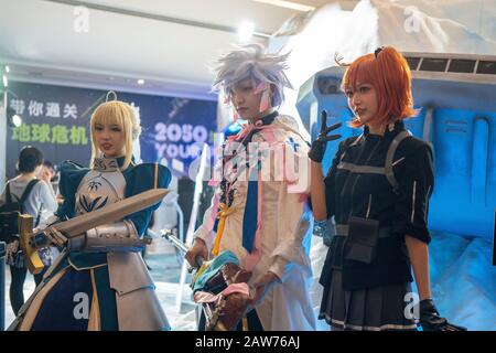 Shenzhen, China, April, 2019. FGO cosplayers at Sony Expo 2019. Fate/Grand Order is an online, free-to-play role-playing mobile game developed by Deli Stock Photo