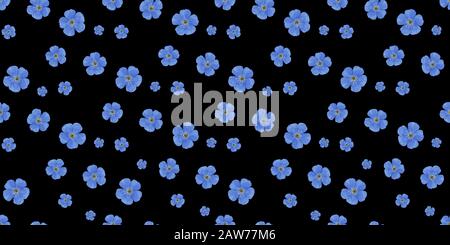 Simple vector seamless pattern with flowers. little blue flowers on a black background. Design for textile, fabric and wrapping paper.. Stock Vector