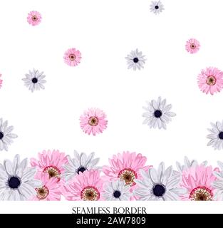 Spring flower pattern. Fresh flowers. The border is endless. Beautiful seamless pattern. Perfect design for fabric and textile.. Stock Vector