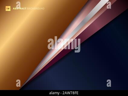 Abstract blue background template geometric triangle golden, silver and pink gold diagonal overlap with shadow. Luxury style. You can use for artwork Stock Vector