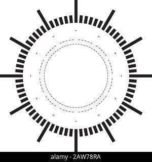 clock dial black rectangle signs pointing negative space on transparent background Stock Vector