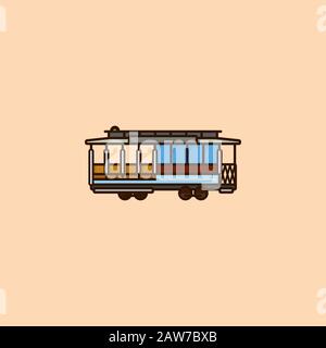 San Francisco cable car illustration for Cable Car Day on January 17. San Francisco public transport color vector symbol. Stock Vector