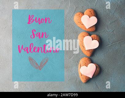 Happy valentines day in italian card, cookies Stock Photo