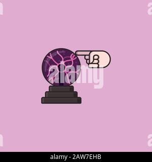 Hand touching a plasma ball vector illustration. Color symbol of science and technology. Stock Vector