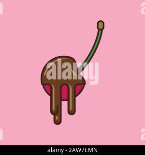 Chocolate-covered cherry fruit color vector illustration. Sweet food, confection and indulgence symbol. Stock Vector