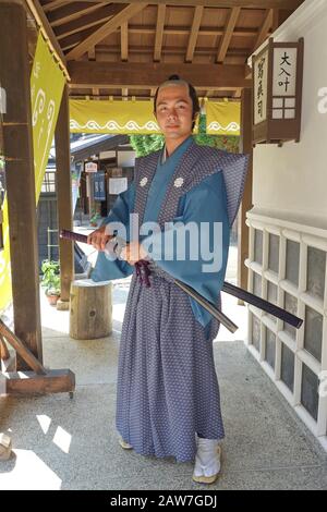 A Samurai in the The Edo Wonder Village, a historical theme park that recreates  a Japanese town life during the Edo period which lasted 400 years. Stock Photo