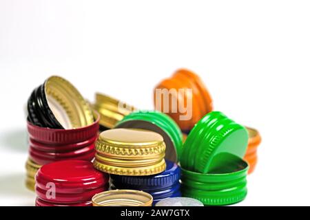 Colorful bottle caps made of tinplate Stock Photo