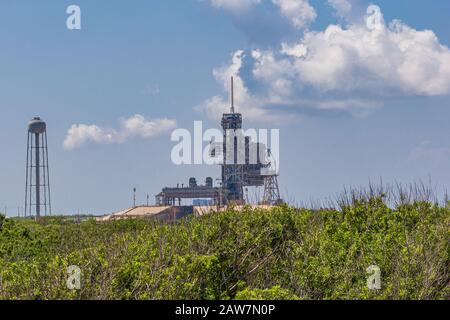 Kennedy Space Center, FL, USA - December 2, 2009: Space Shuttle Launch site LC-39B at Kennedy Space Center before it has been dismantled in 2011 Stock Photo