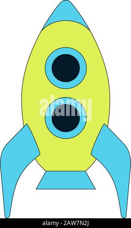 Spaceship simple vector illustration in childish style. Green rocket isolated on white backgound. Spacecraft zooms into space. Business start-up conce Stock Vector