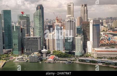 Aerial skyline of downtown skyscrapers in Singapore. Stock Photo